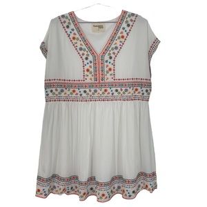 Savanna Jane Baby Doll Dress‎ With Embroidery Detail On Chest And Hemline WHITE
